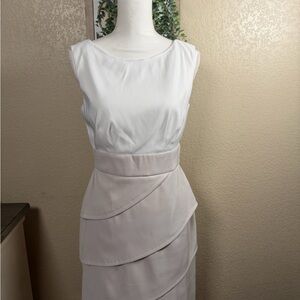 Connected Apparel White and Cream Layered Midi Dress